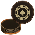 Poker Chips Set of 6 Round Leatherette Coasters Set of 6 | Black/Gold