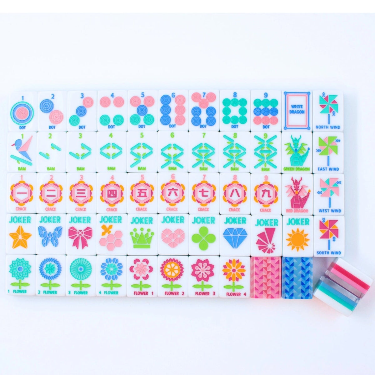 Crystal Prism Blue Mahjong Tile Set
