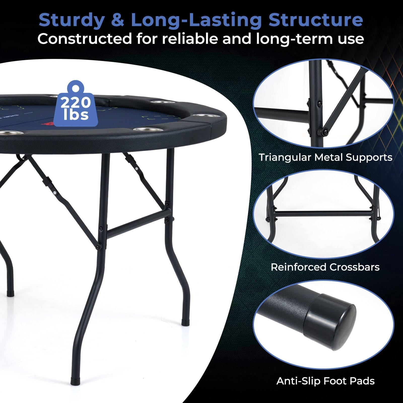 48 Inch Foldable Poker Table with 8 Cup Holders and Padded Edges