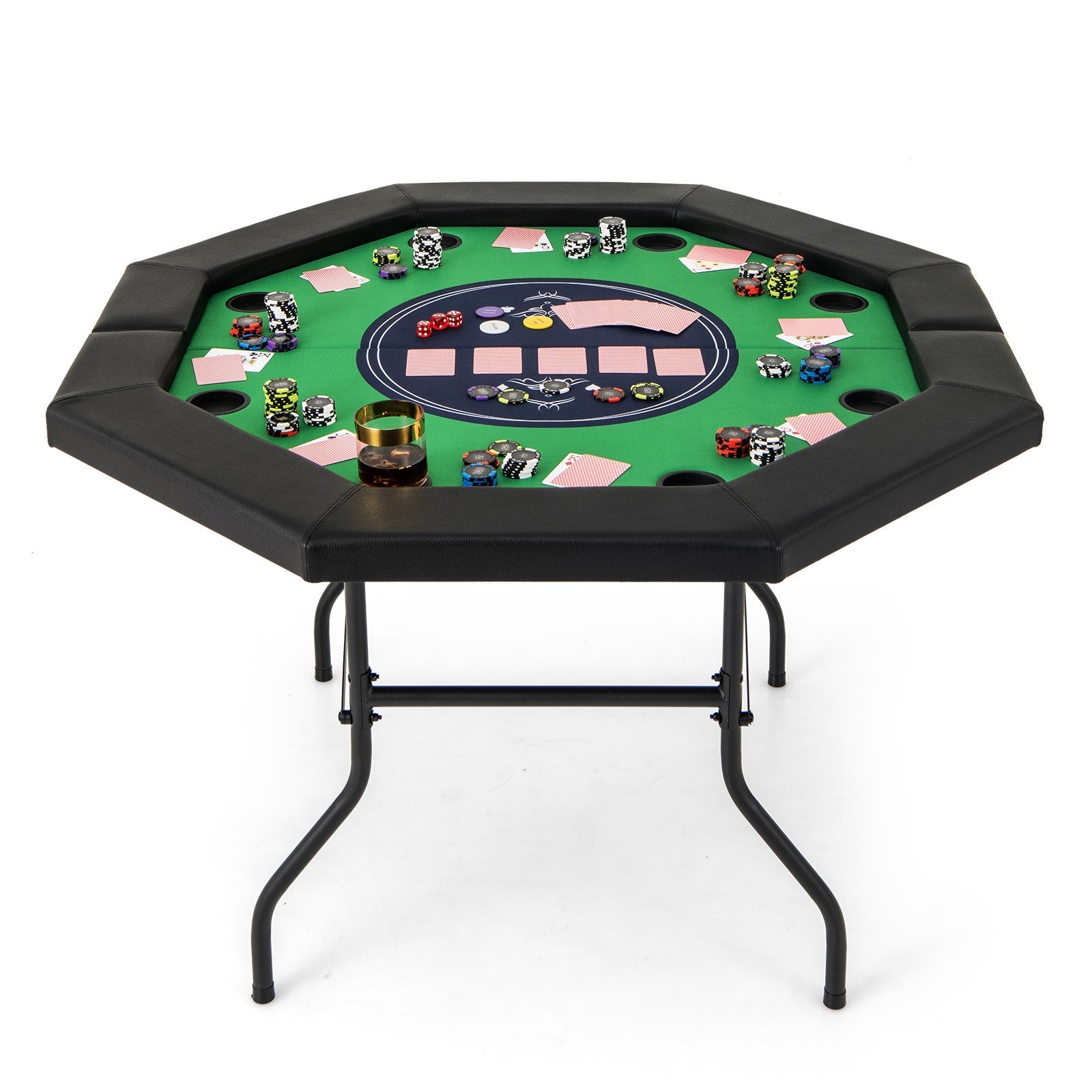 48 Inches Foldable Poker Table with Padded Rails and Cup Holders