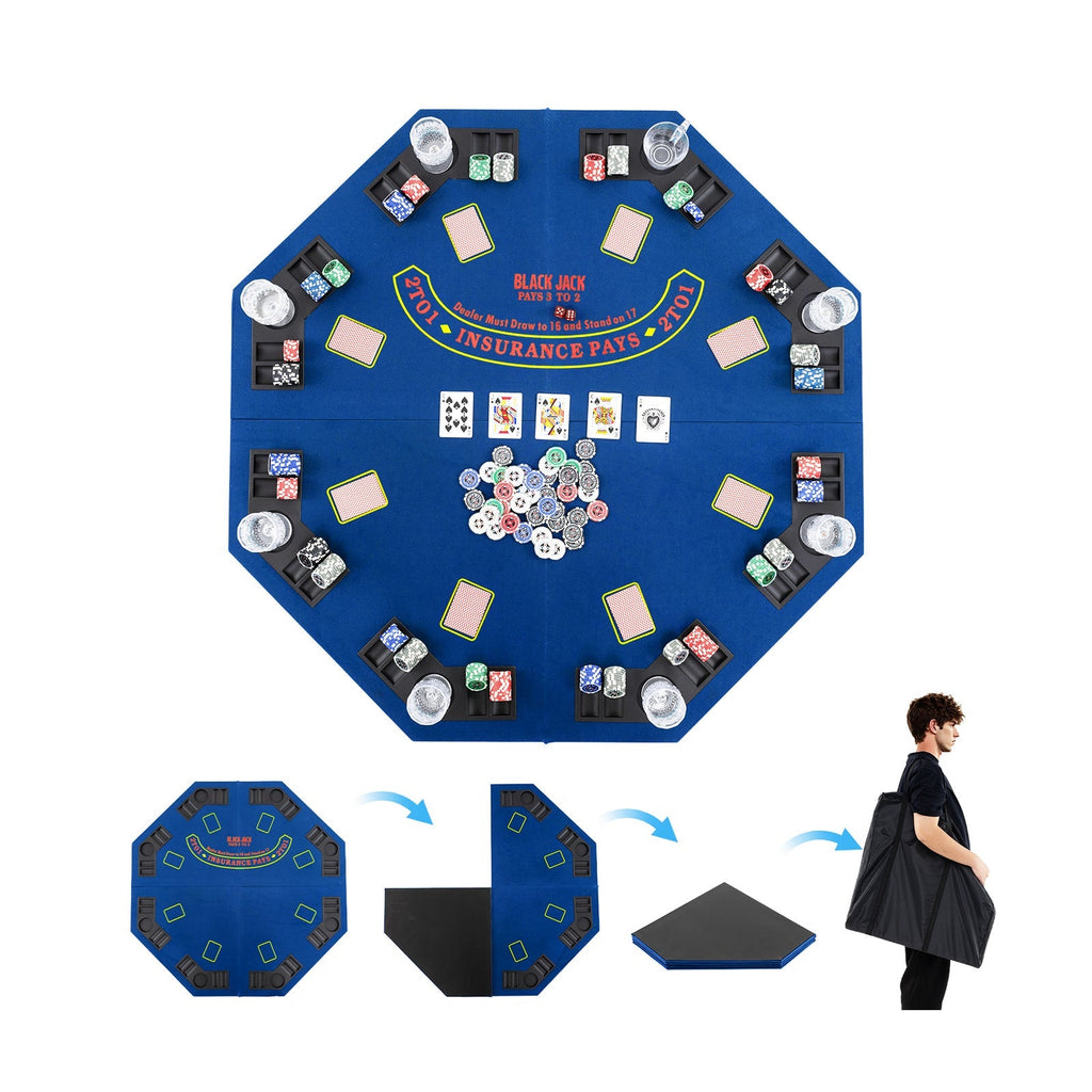 48 Inch 8-Player Foldable Poker Table Top with Carrying Bag and Cup Holders