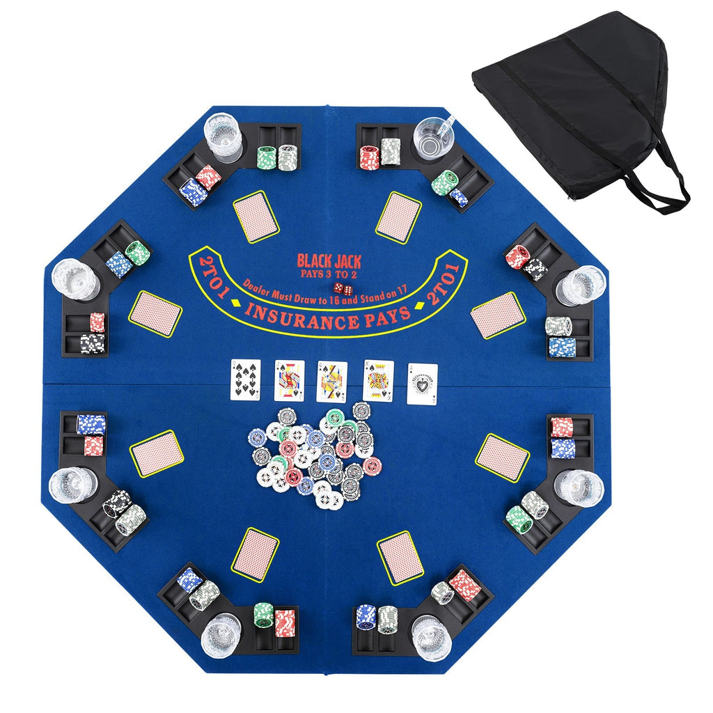 48 Inch 8-Player Foldable Poker Table Top with Carrying Bag and Cup Holders