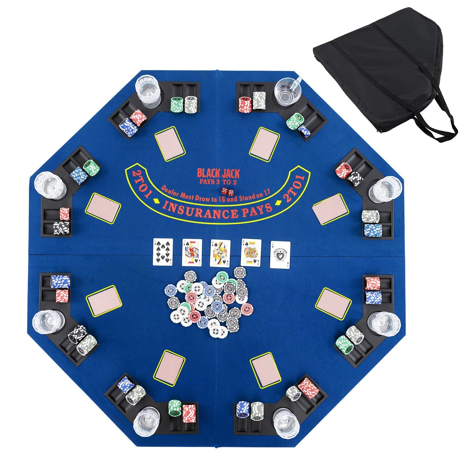 48 Inch 8-Player Foldable Poker Table Top with Carrying Bag and Cup Holders