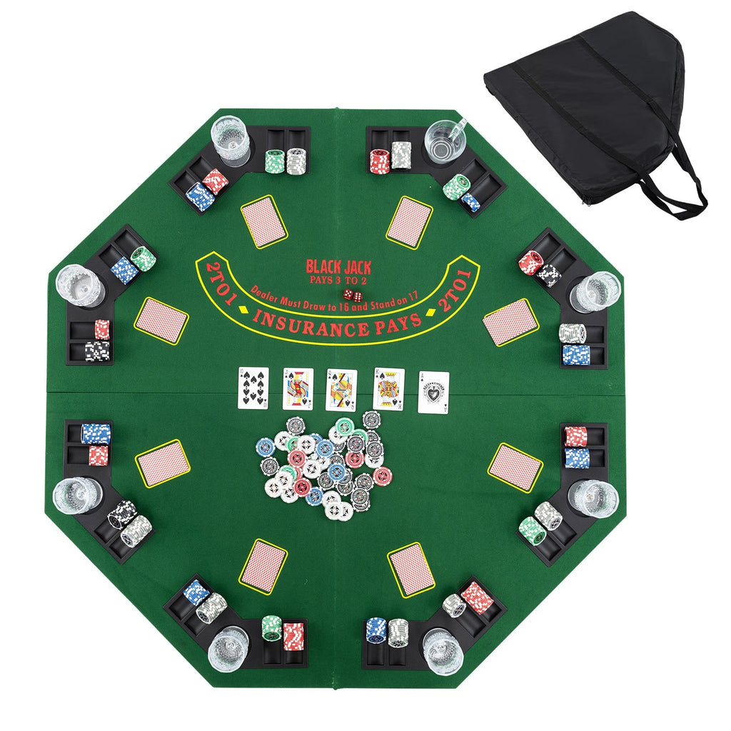 48 Inch 8-Player Foldable Poker Table Top with Carrying Bag and Cup Holders