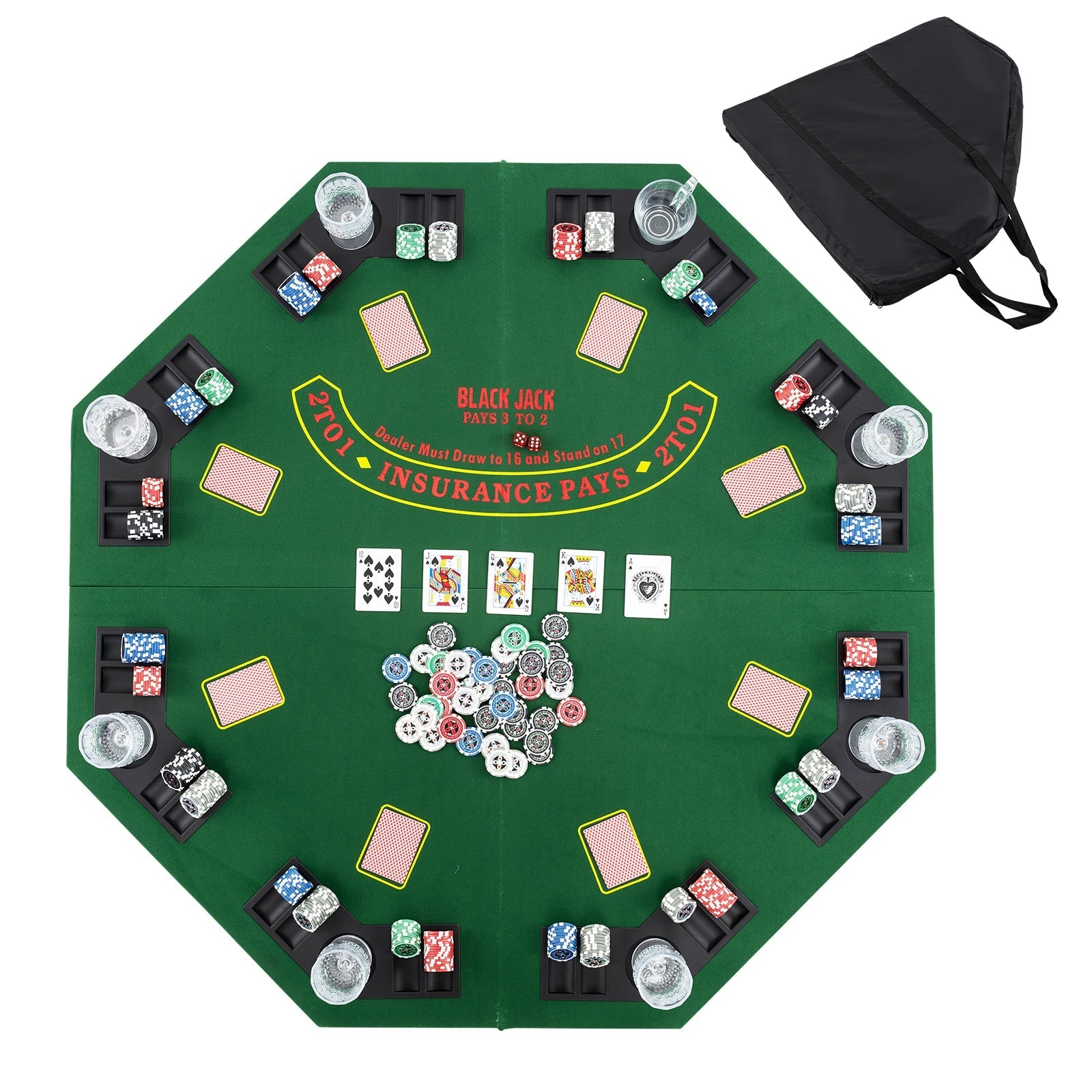 48 Inch 8-Player Foldable Poker Table Top with Carrying Bag and Cup Holders