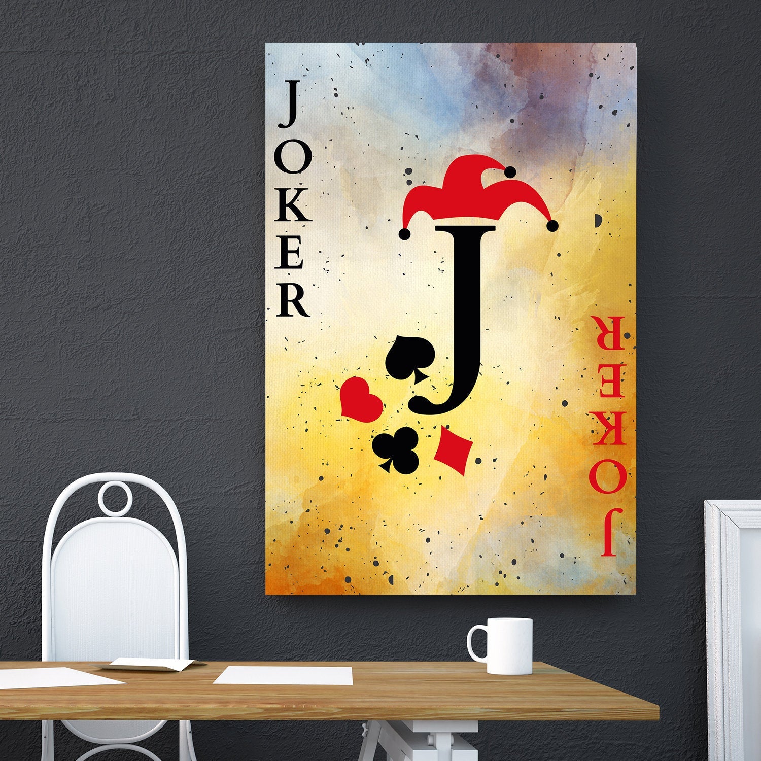 Joker Vintage Playing Card Canvas Wall Art, Game Room Decor, Poker Room, Casino, Man Cave, Joker Playing Card Art