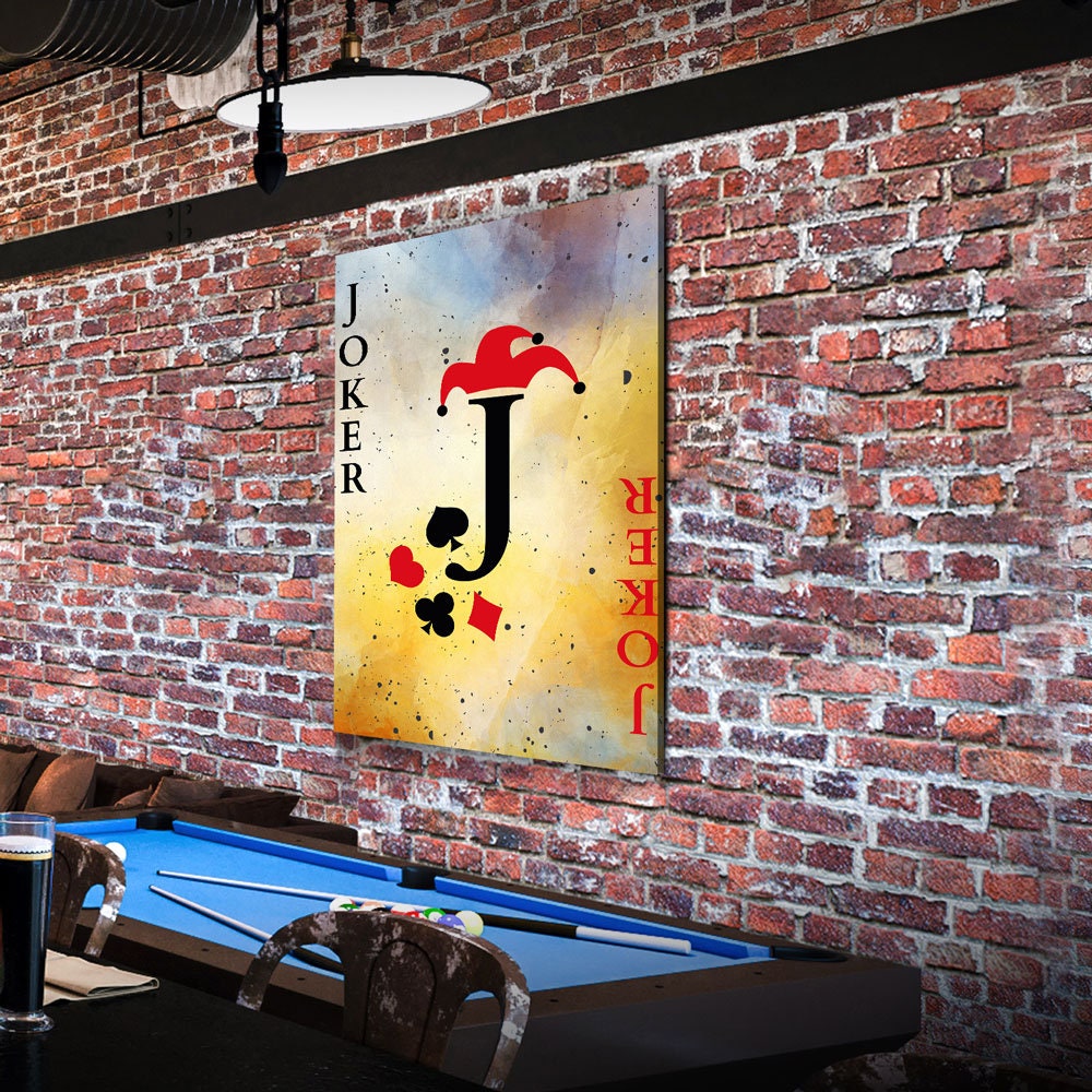 Joker Vintage Playing Card Canvas Wall Art, Game Room Decor, Poker Room, Casino, Man Cave, Joker Playing Card Art