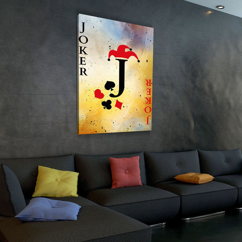 Joker Vintage Playing Card Canvas Wall Art, Game Room Decor, Poker Room, Casino, Man Cave, Joker Playing Card Art