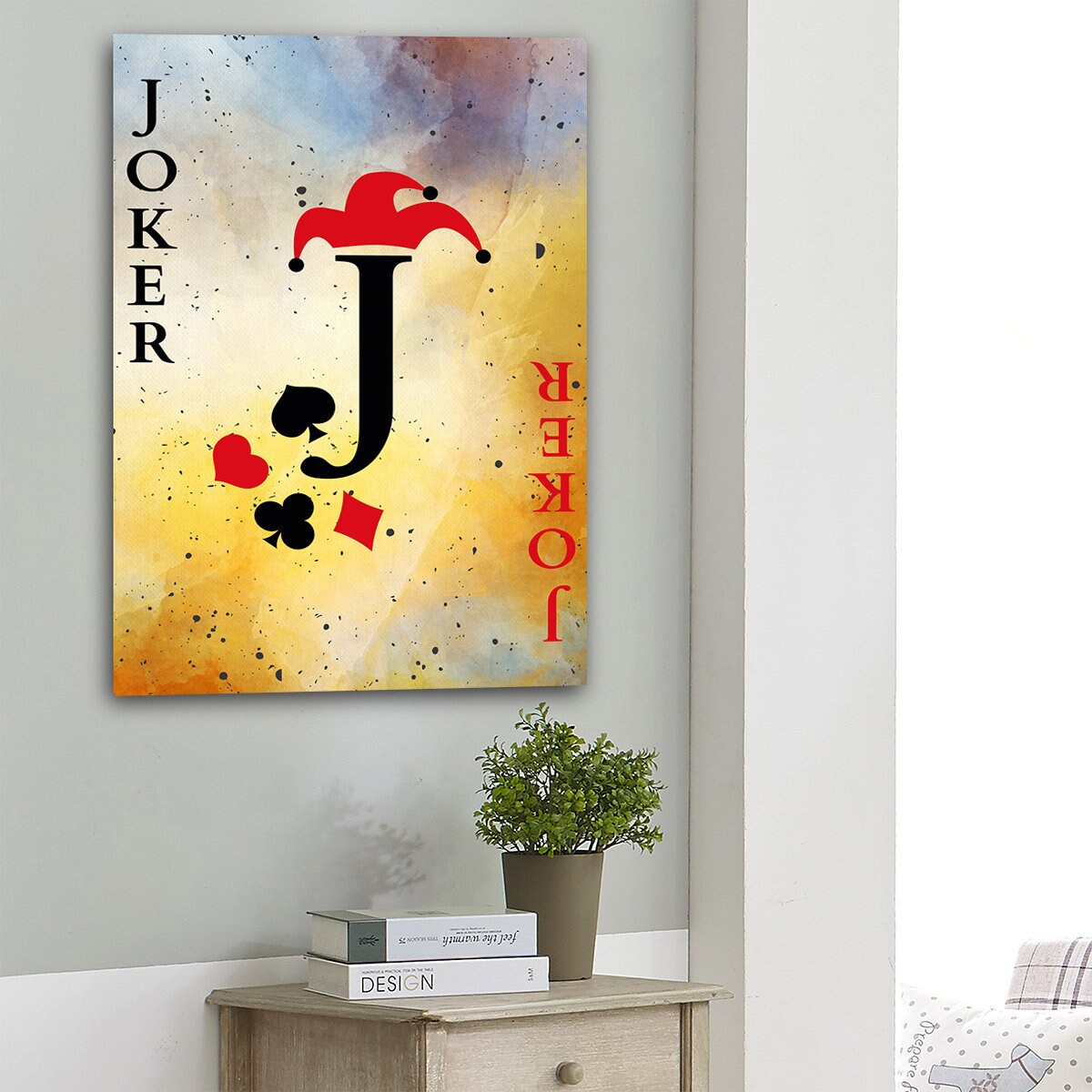 Joker Vintage Playing Card Canvas Wall Art, Game Room Decor, Poker Room, Casino, Man Cave, Joker Playing Card Art