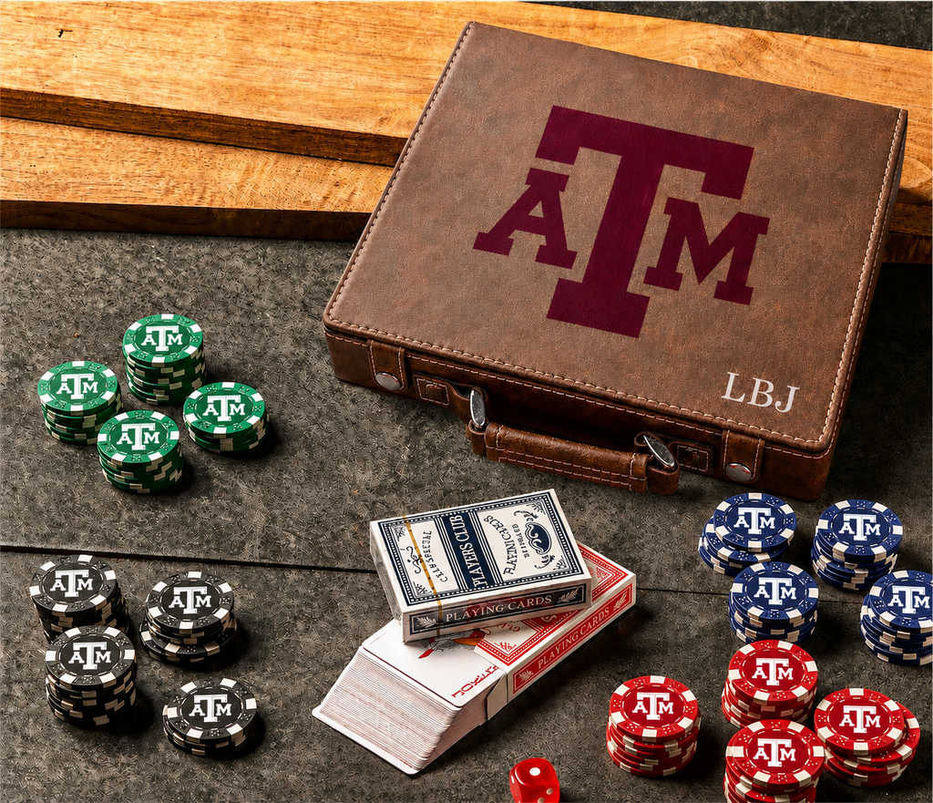 Officially Licensed Texas A&M University 100 Chip Leather Poker Set