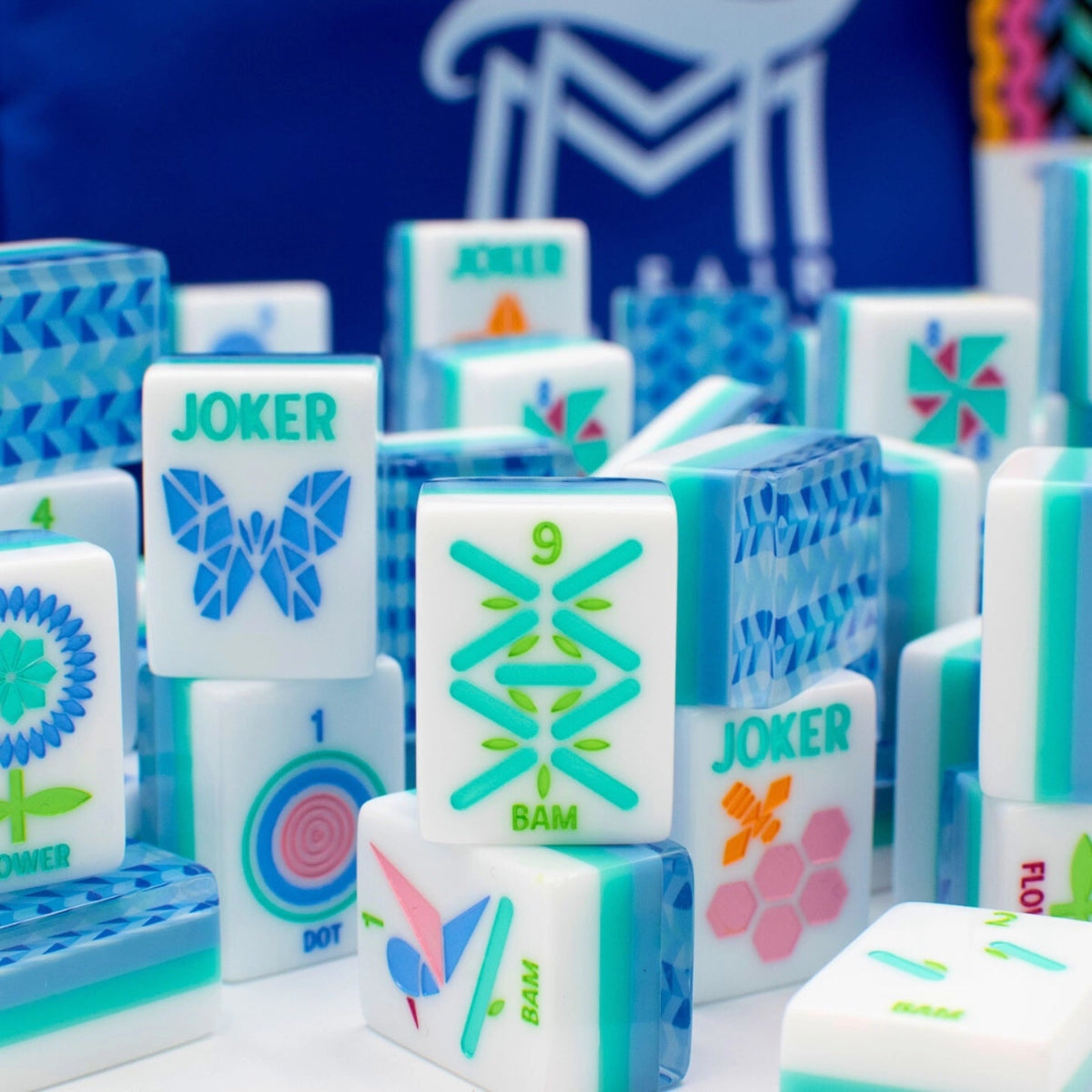 Crystal Prism Blue Mahjong Tile Set