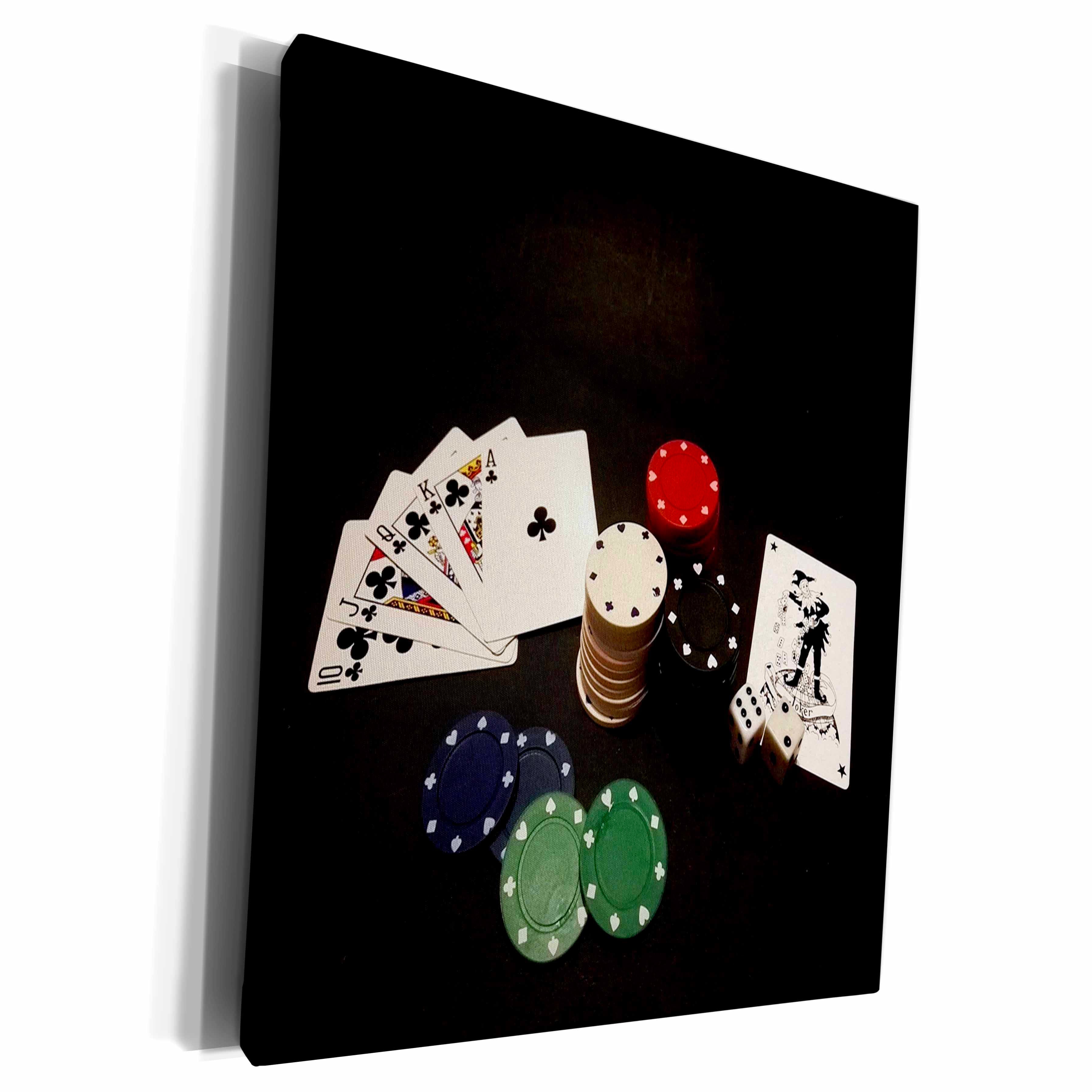 3dRose Florene Games - Image of Poker Hand With Chips On Black - Museum Grade Canvas Wrap (cw_245154)