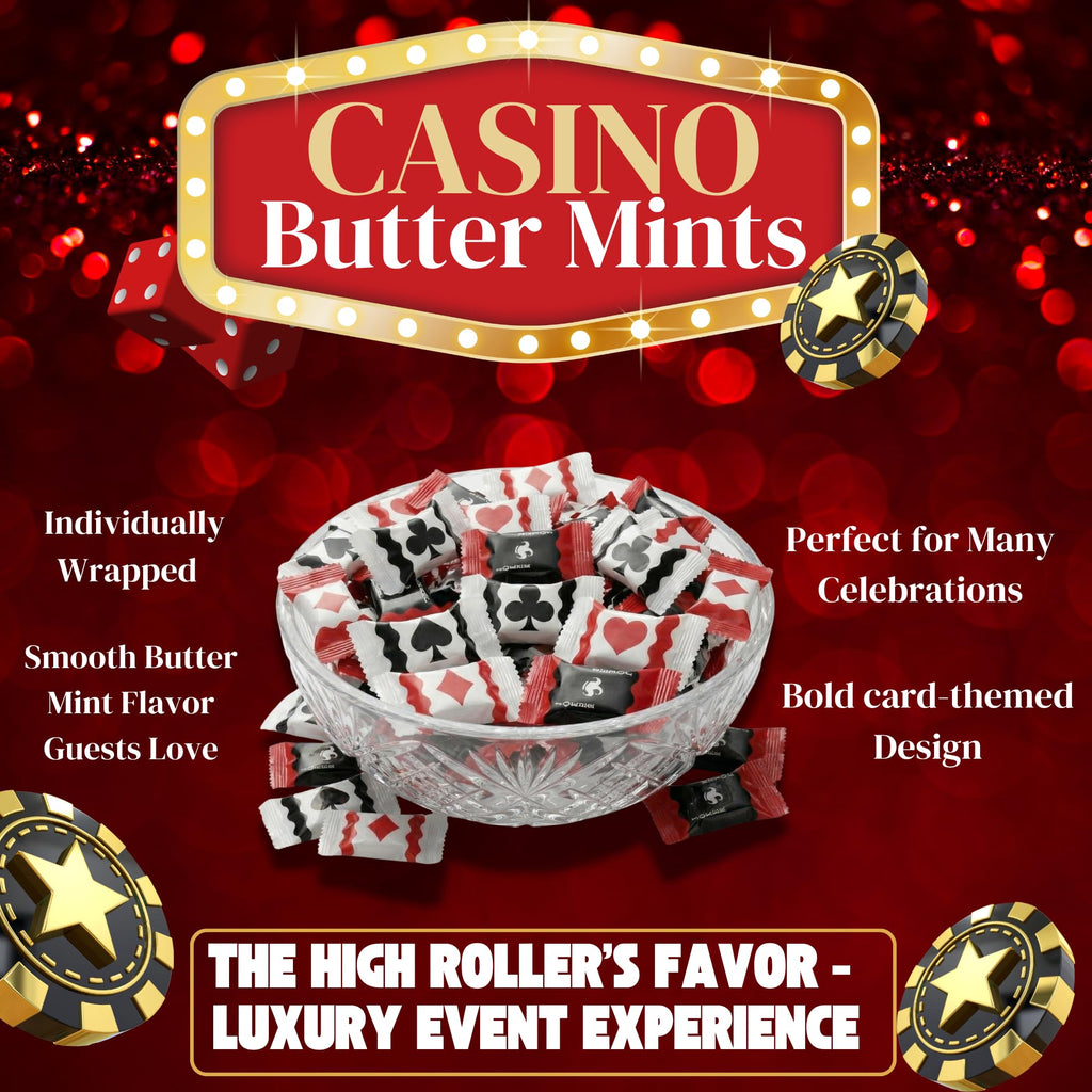 Casino Butter Mints 220ct – Individually Wrapped Buttermints for Poker Night Candy, Casino Theme Party Favors, Vegas Decorations & Game Night Table Candy