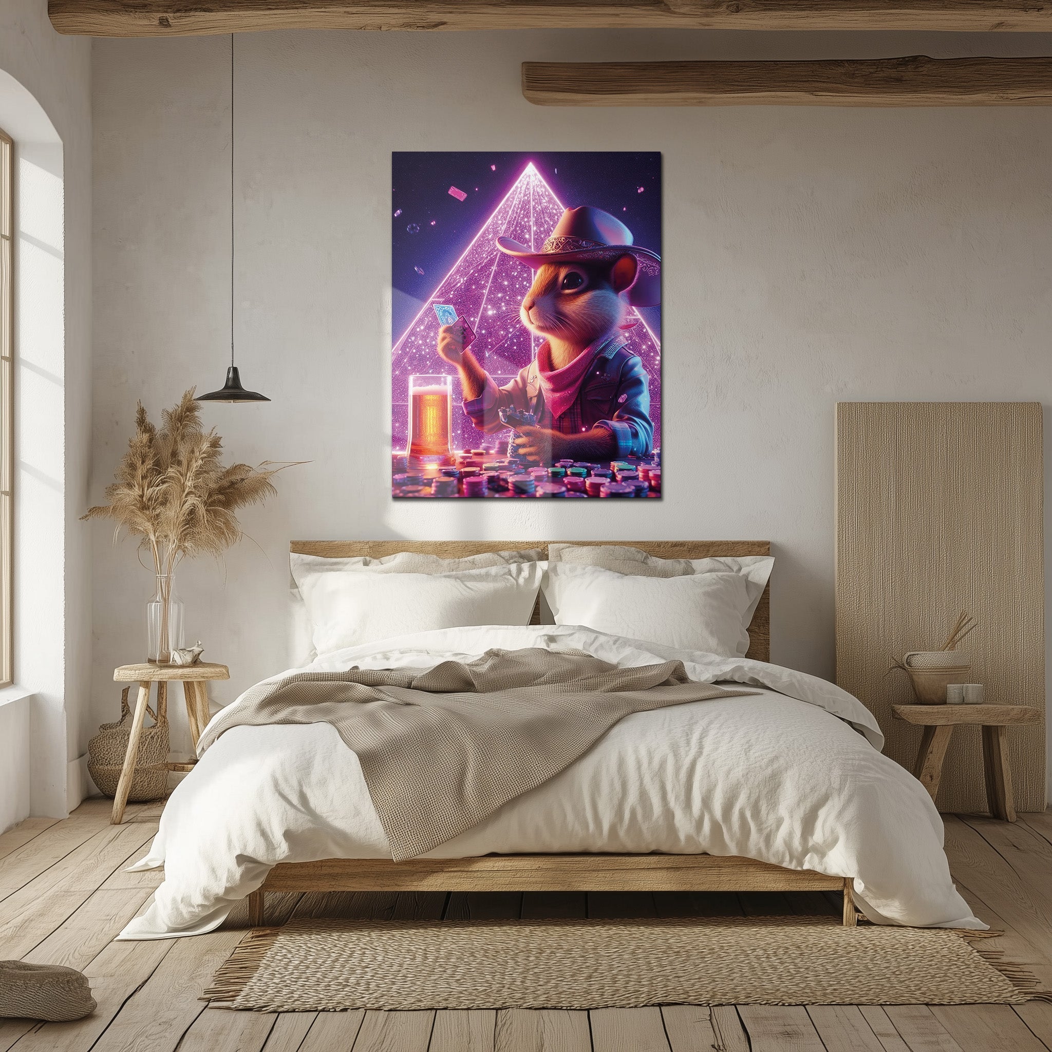 Cowboy Hamster Poker Night – Neon UV Glass Wall Art for Game Room Vibes-KAFCD088
