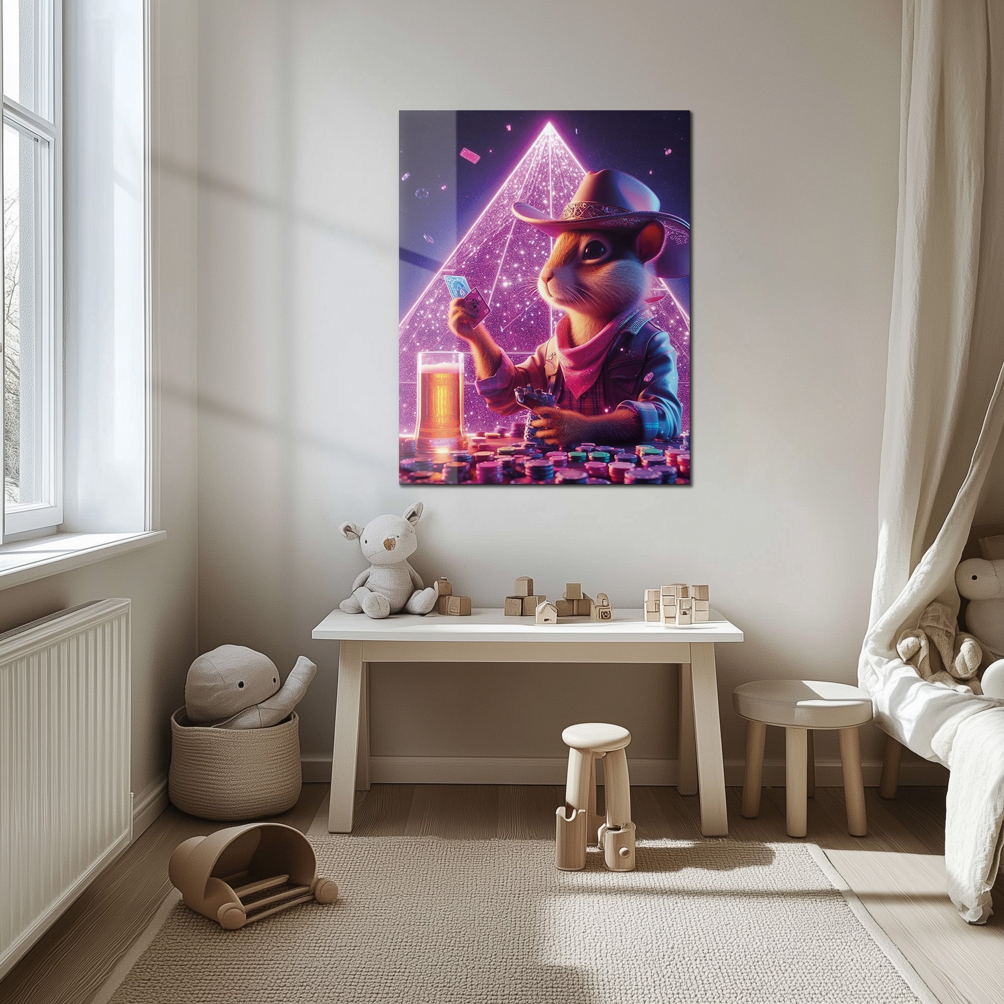 Cowboy Hamster Poker Night – Neon UV Glass Wall Art for Game Room Vibes-KAFCD088