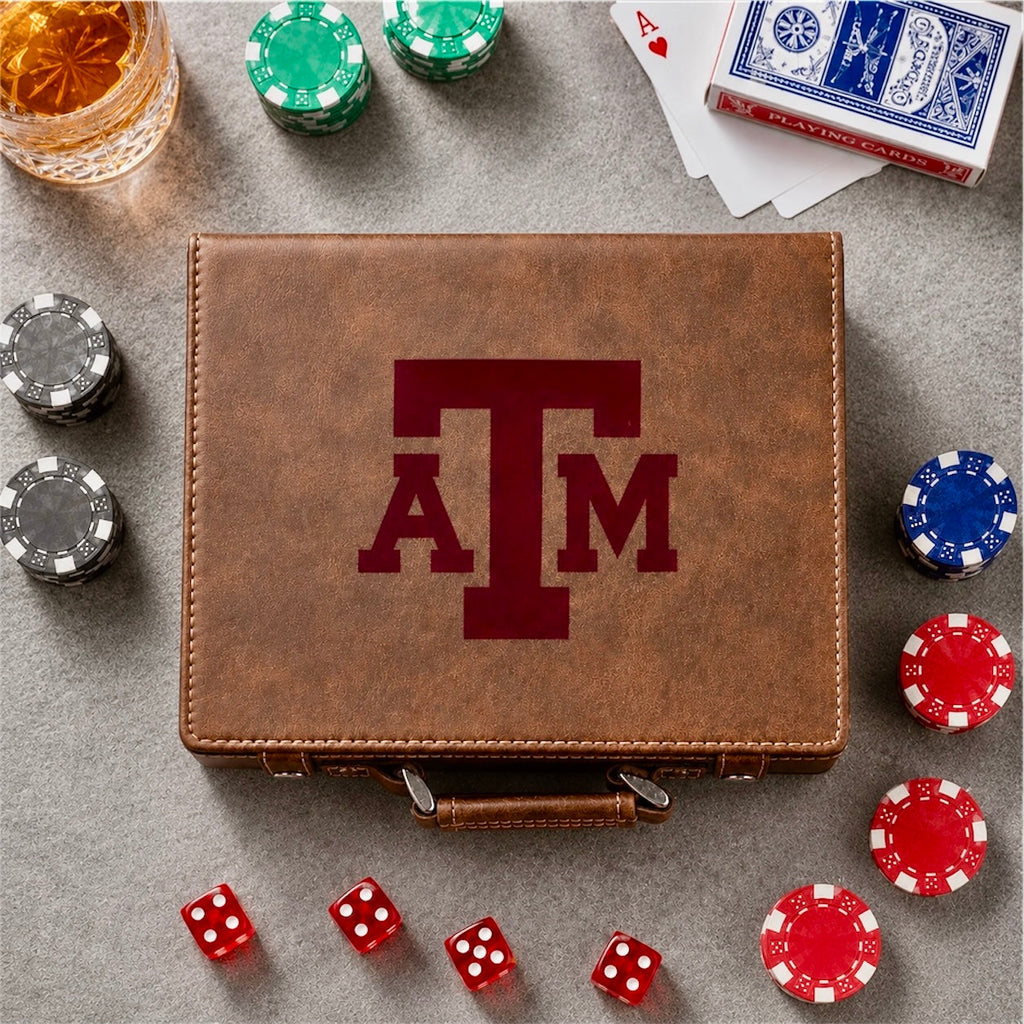 Officially Licensed Texas A&M University 100 Chip Leather Poker Set