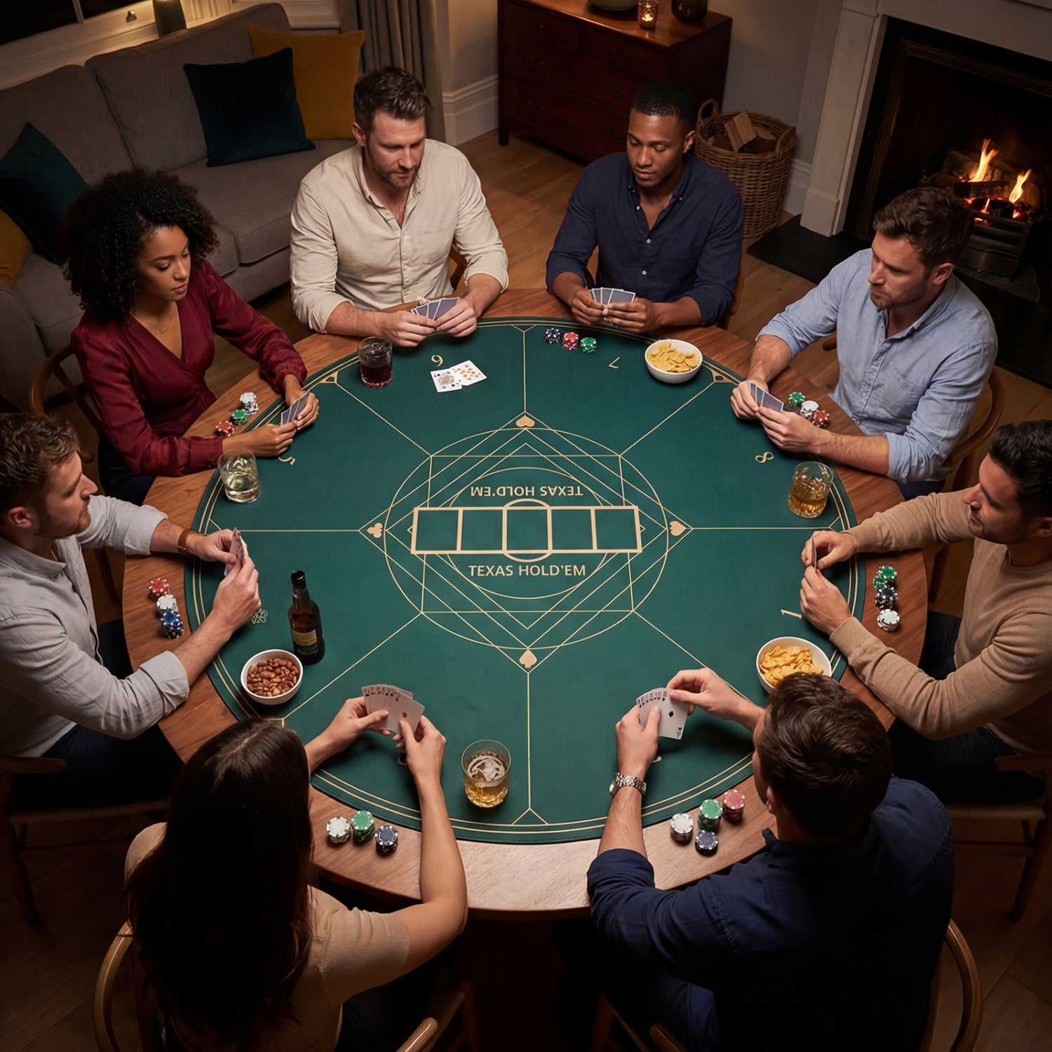 Round Poker Mat for Texas Hold'em 40 inch Portable Foldable Anti-Slip Rubber Base Table Layout