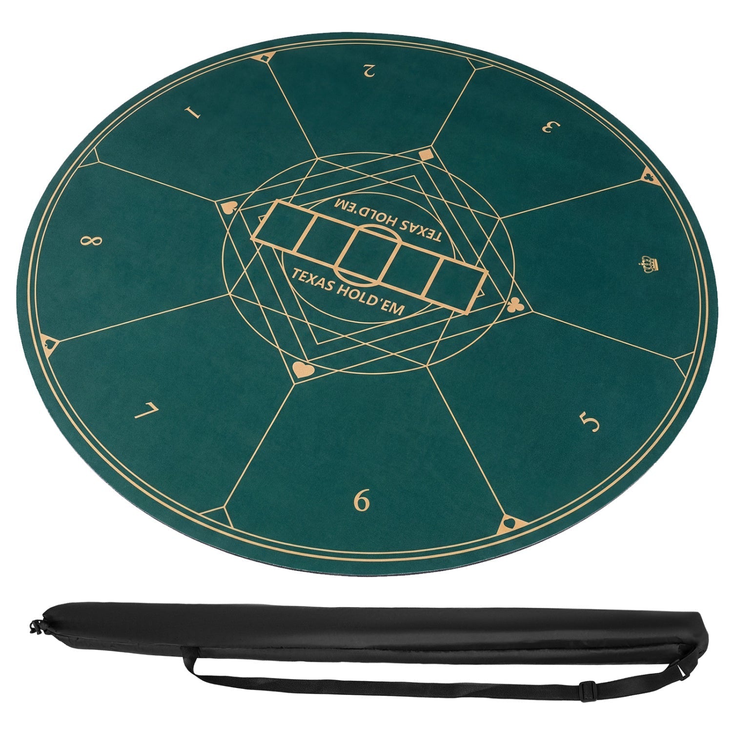 Round Poker Mat for Texas Hold'em 40 inch Portable Foldable Anti-Slip Rubber Base Table Layout