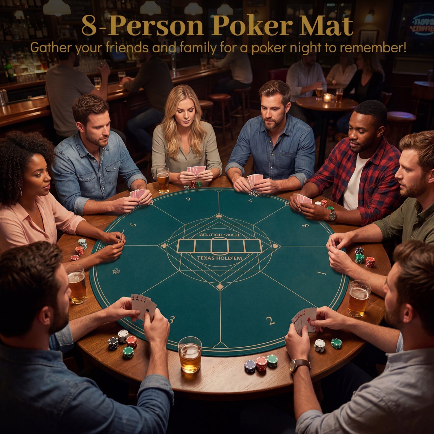 Round Poker Mat for Texas Hold'em 40 inch Portable Foldable Anti-Slip Rubber Base Table Layout