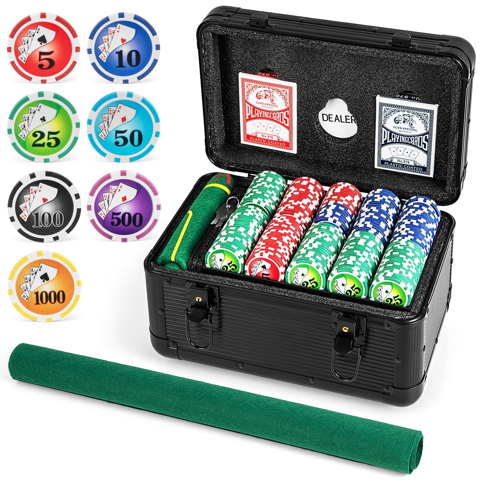 Casino Poker Chips with 600 Pieces Chips Texas Holdem Poker Chip Set-Black