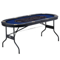 8 Player Foldable Poker Table, Blackjack Texas Holdem Poker Table with Padded Rails and Stainless Steel Cup Holders, Portable Folding Card Board Game Table, 72" Oval Casino Leisure Table, Blue