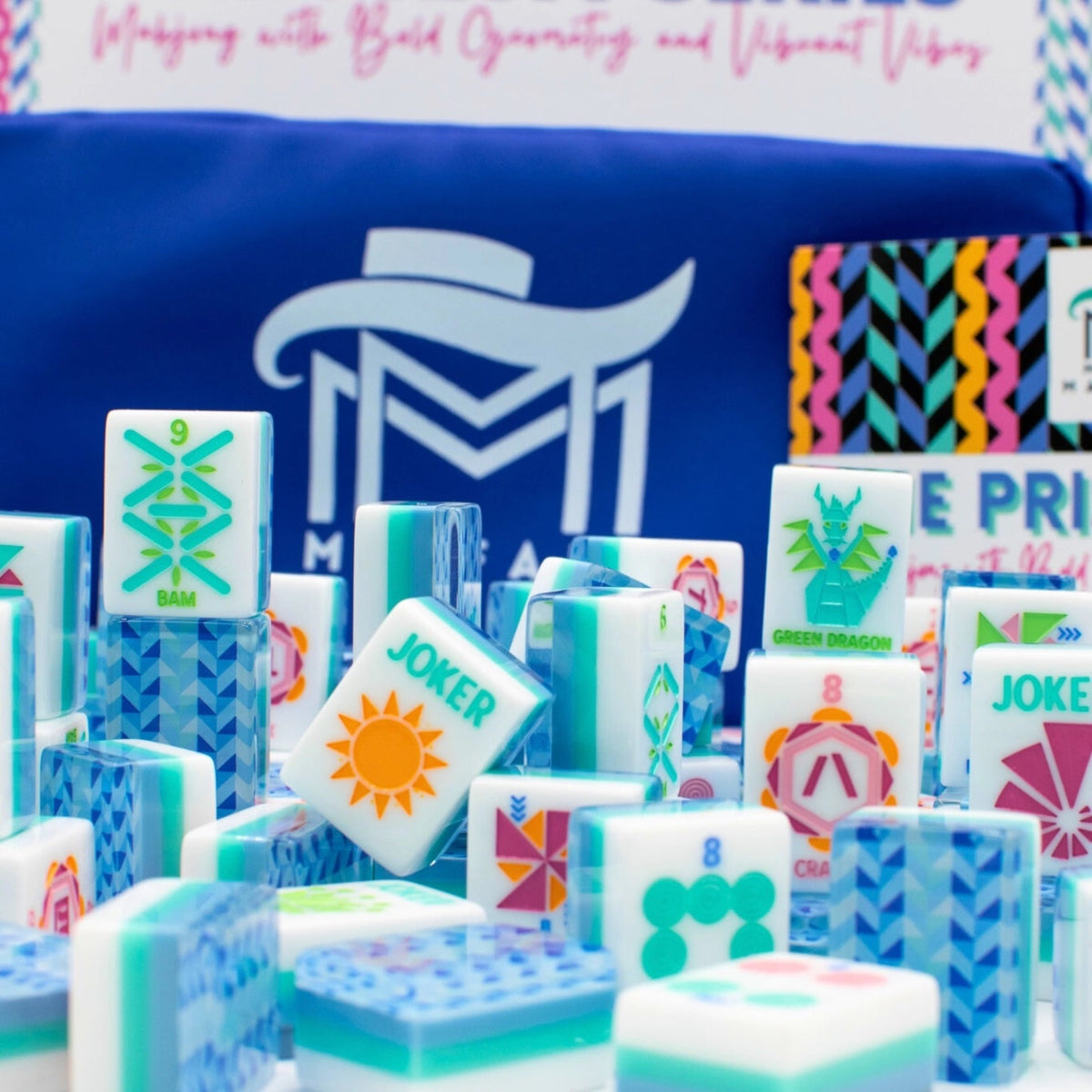 Crystal Prism Blue Mahjong Tile Set
