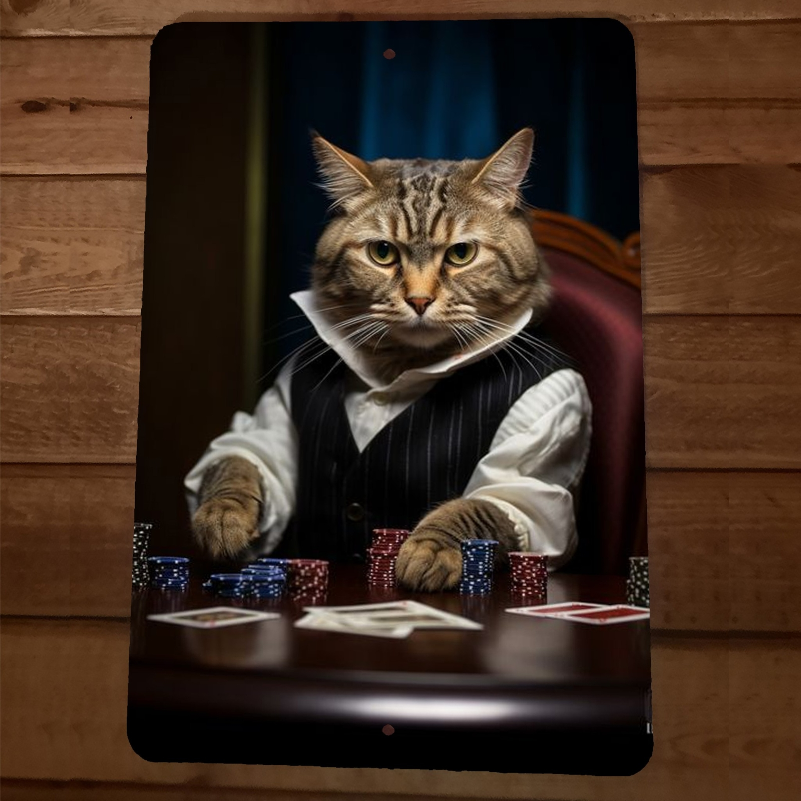 Cat Gambling Playing Cards Poker Metal Wall Sign 8x12 Inches #2